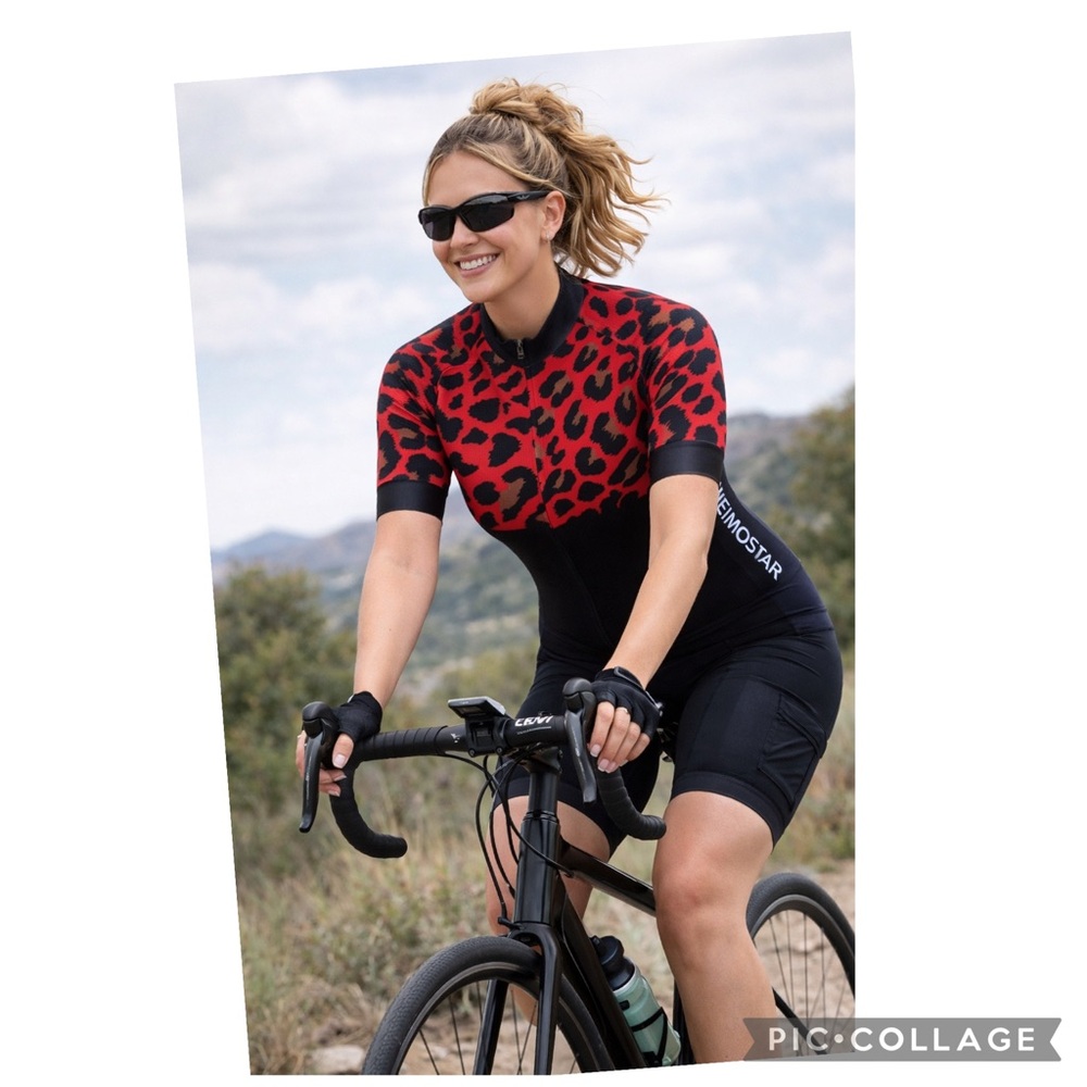Weimostar XL Red Leopard Cycling Jersey Full Zip NWT Bike Shirt